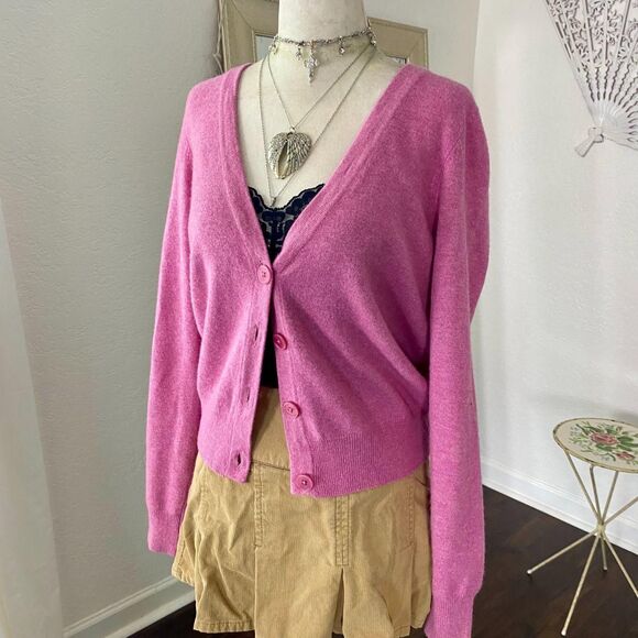 Talbots Romantic Coquette Super Soft Pink Lambswool Angora Rabbit Hair Cardigan - Picture 3 of 8